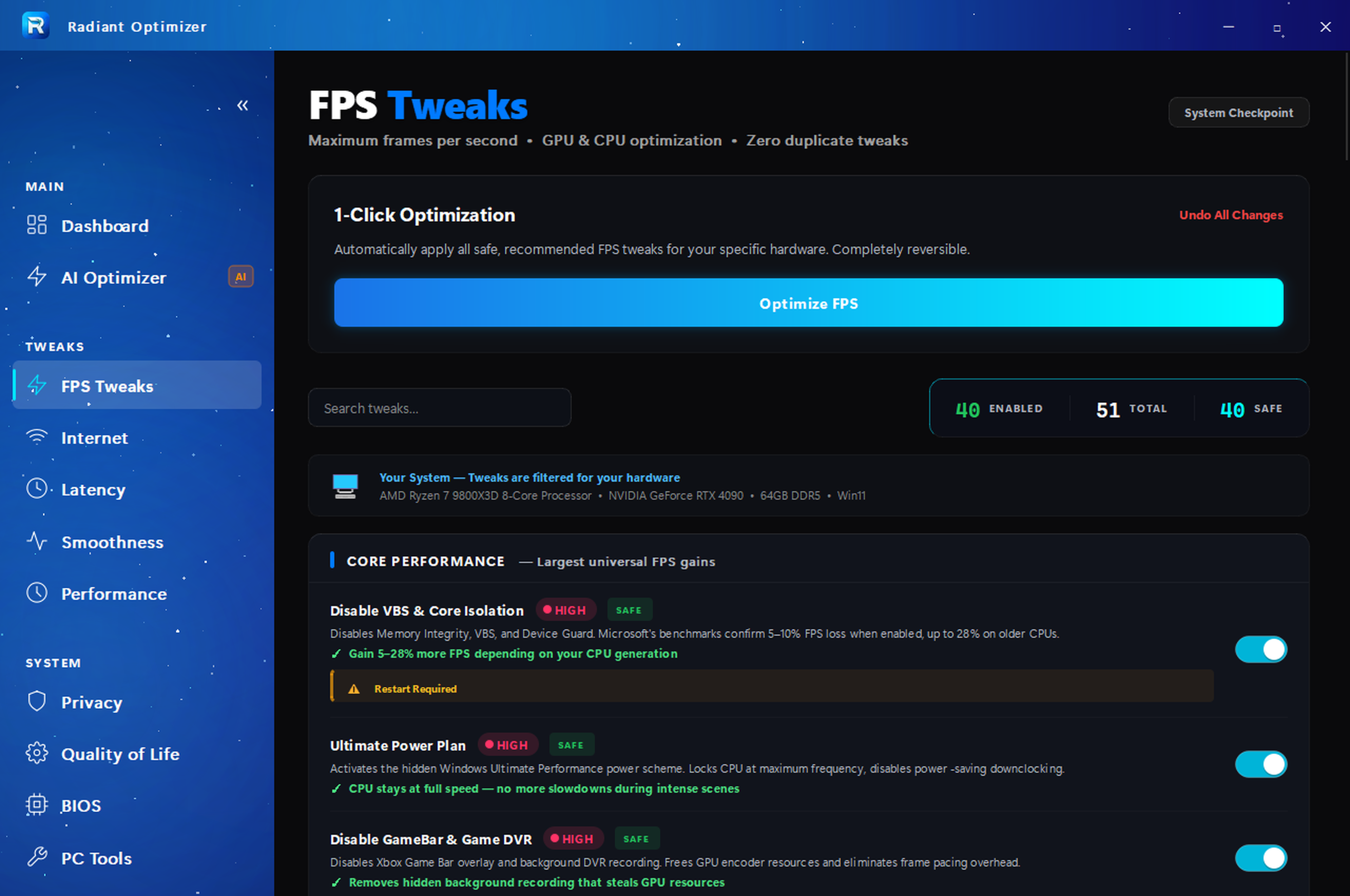 FPS Tweaks — 47 optimizations to boost FPS in Fortnite, Warzone, Valorant, CS2 on Windows