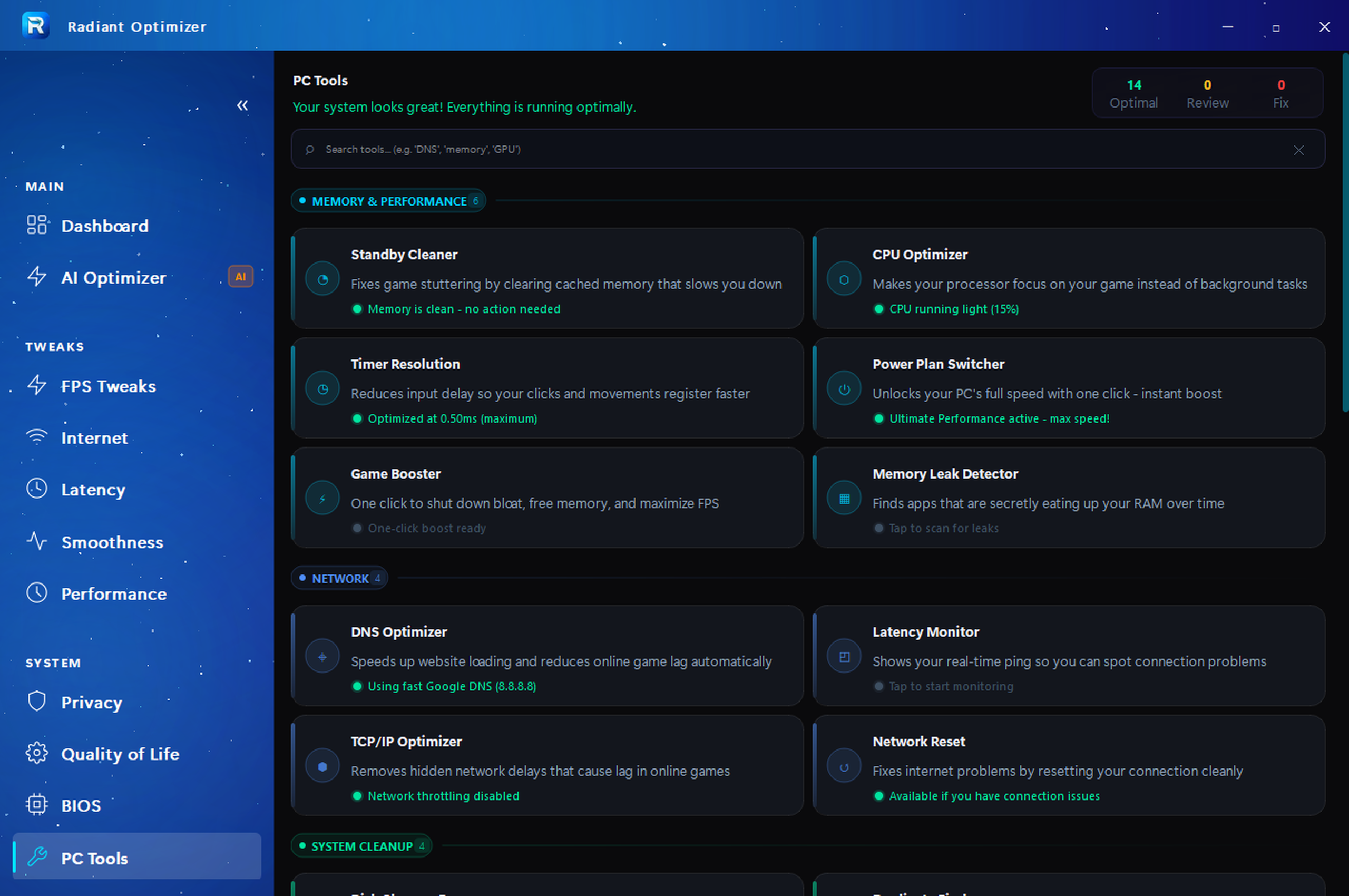 22 Premium PC Tools — Game Booster, DNS Optimizer, GPU Optimizer, Input Lag Reducer, Temperature Monitor